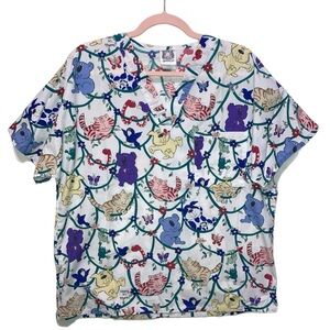 EUC BARCO Unisex Medium "Hang in there!" Scrub Top Animals 11098